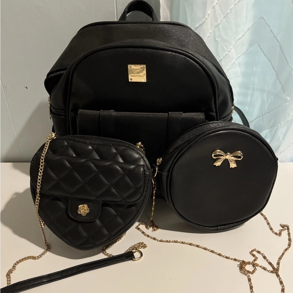 Elegant Black Backpack and Crossbody Set